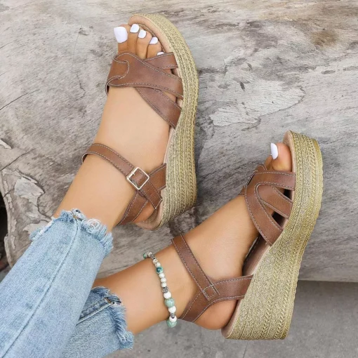 Women’s Cross Strap Wedge Sandals - Image 5