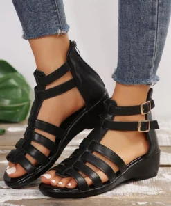 Fashion Cross Tied Gladiator Wedge Sandals - Black, 43