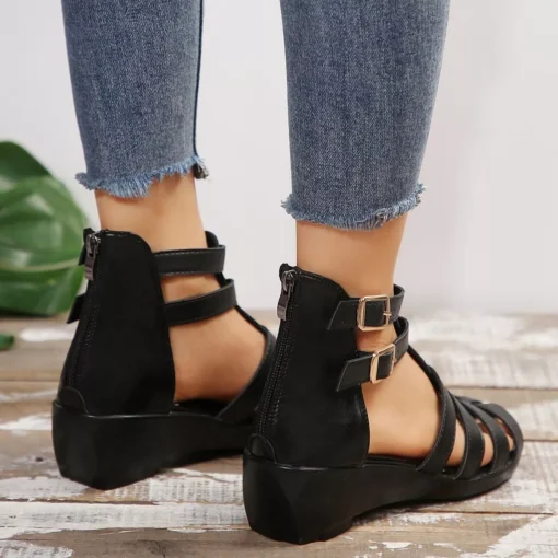 Fashion Cross Tied Gladiator Wedge Sandals - Image 4