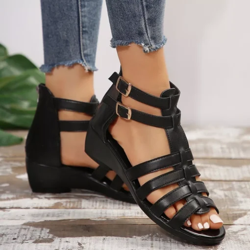 Fashion Cross Tied Gladiator Wedge Sandals - Image 3