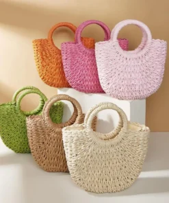 Half Moon Straw Woven Women’s Beach Shoulder Bag