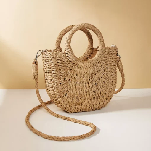 Half Moon Straw Woven Women’s Beach Shoulder Bag - Image 3