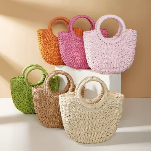 Half Moon Straw Woven Women’s Beach Shoulder Bag - Image 2