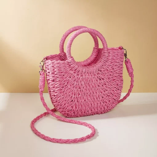 Half Moon Straw Woven Women’s Beach Shoulder Bag - Image 5