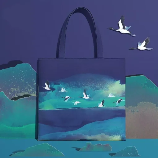 Summer Chinese Style Illustration Shoulder Tote Bag for Women - Image 2