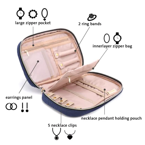 Travel Jewelry Organizer Waterproof Case for Necklaces, Earrings, Rings, Bracelets - Image 3