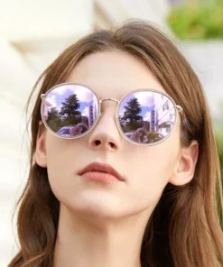 Oversized Metal Round Sunglasses for Women – UV400 Protection