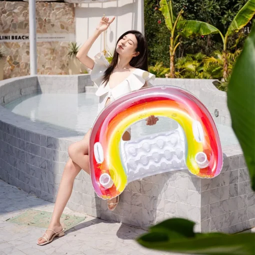 Inflatable Water Hammock Leisure Bed with Dual Handles and Cup Holders - Image 4