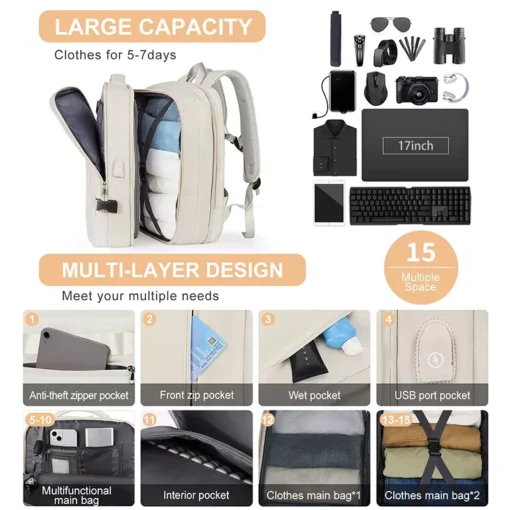 Expandable Travel Laptop Backpack - Image 5