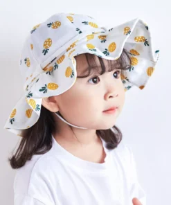 Adorable Fruit Print Cotton Bucket Hat for Baby Girls with Bowknot