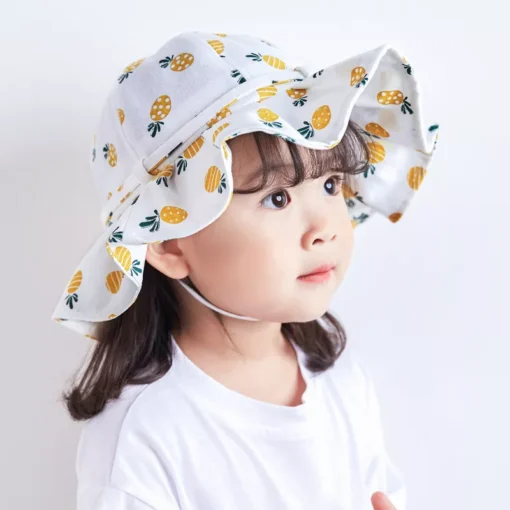Adorable Fruit Print Cotton Bucket Hat for Baby Girls with Bowknot - Image 2