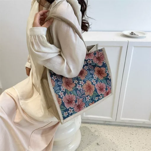Linen Button Vintage Handbag - Image 5