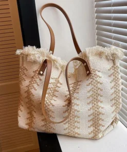 Large Capacity Canvas Fringe Tote Bag