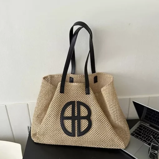 Handmade Straw Knitting Tote Bag - Image 2