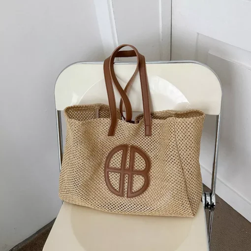 Handmade Straw Knitting Tote Bag - Image 3