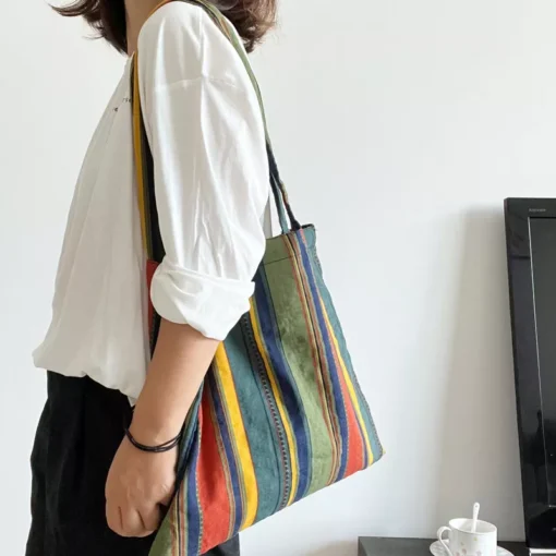 Vintage Stripe Canvas Shoulder Bag - Image 4