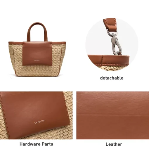 Elegant Woven Beach Tote – Large Capacity Handbag for Travel - Image 3
