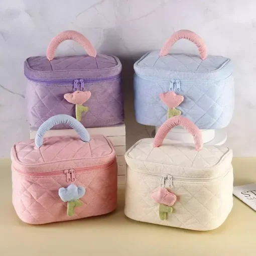 Fashion Women’s Tulip Flowers Corduroy Cosmetic Bag