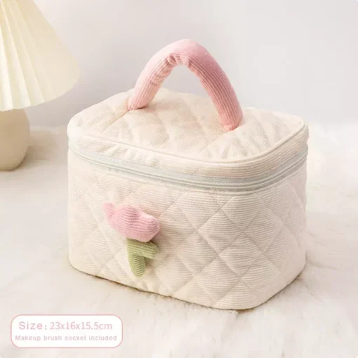 Fashion Women’s Tulip Flowers Corduroy Cosmetic Bag - Image 4