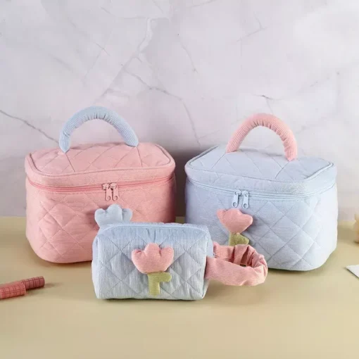 Fashion Women’s Tulip Flowers Corduroy Cosmetic Bag - Image 3