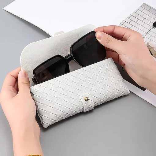 Chic Twist Braided Leather Sunglasses Case with Snap Closure - Image 4