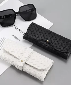 Chic Twist Braided Leather Sunglasses Case with Snap Closure