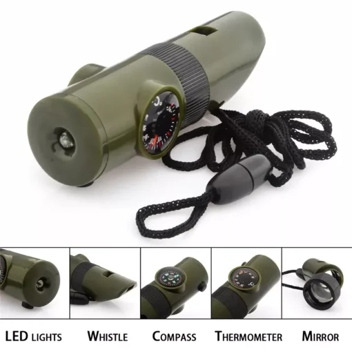 7-in-1 Emergency Survival Multi-Tool Whistle with Compass, Flashlight, and More for Camping and Hiking - Image 5