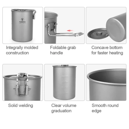 Lightweight Titanium Camping Pot 900ml with Lid and Foldable Handle - Image 3