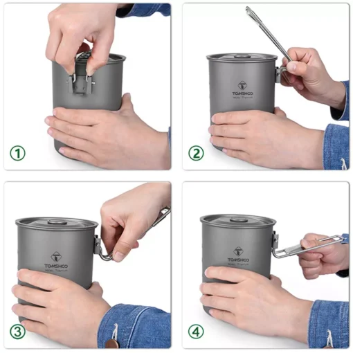 Lightweight Titanium Camping Pot 900ml with Lid and Foldable Handle - Image 4