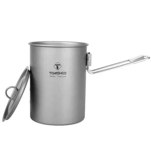 Lightweight Titanium Camping Pot 900ml with Lid and Foldable Handle - Image 7