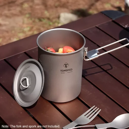 Lightweight Titanium Camping Pot 900ml with Lid and Foldable Handle - Image 6