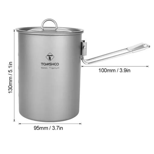 Lightweight Titanium Camping Pot 900ml with Lid and Foldable Handle - Image 9