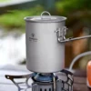Lightweight Titanium Camping Pot 900ml with Lid and Foldable Handle