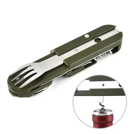 Army Green Folding Portable Camping Cutlery Kit - Image 4