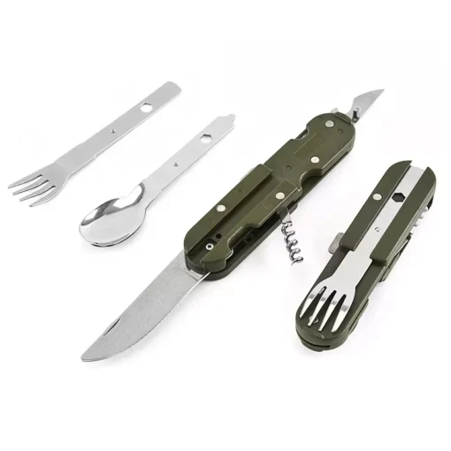Army Green Folding Portable Camping Cutlery Kit