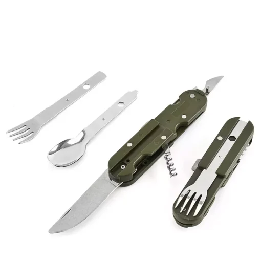 Army Green Folding Portable Camping Cutlery Kit - Image 3