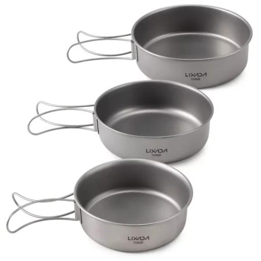 Ultralight Portable Titanium Dinner Bowl with Foldable Handles for Camping & Hiking