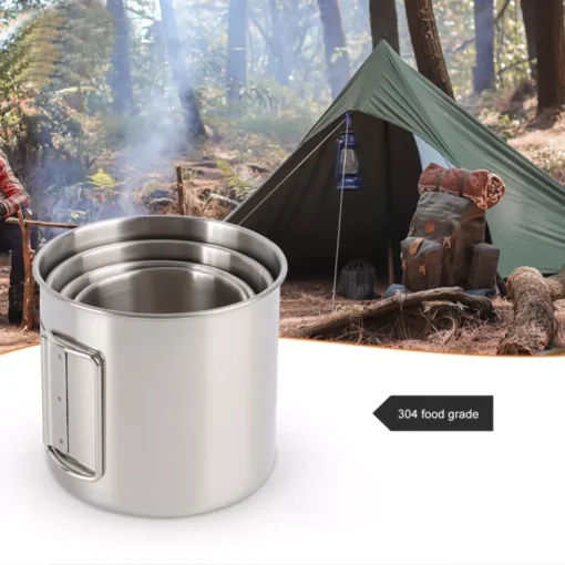 Stainless Steel Camping Mug with Carabiner and Foldable Handle - Image 3