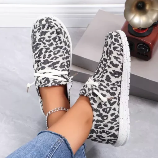 Women’s Spring Canvas Leopard Lace-up Loafers - Image 4