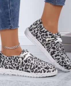 Women’s Spring Canvas Leopard Lace-up Loafers
