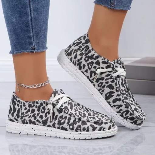 Women’s Spring Canvas Leopard Lace-up Loafers