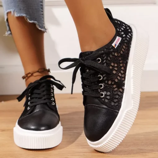 Fashion Lace-up Hollow Breathable Thick-soled Casual Shoes - Image 5