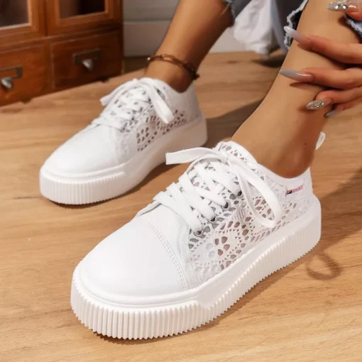 Fashion Lace-up Hollow Breathable Thick-soled Casual Shoes - Image 3
