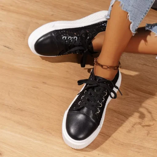 Fashion Lace-up Hollow Breathable Thick-soled Casual Shoes - Image 7