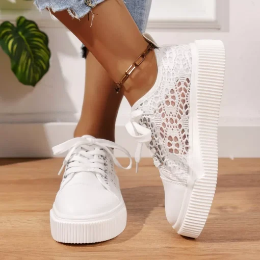Fashion Lace-up Hollow Breathable Thick-soled Casual Shoes - Image 6