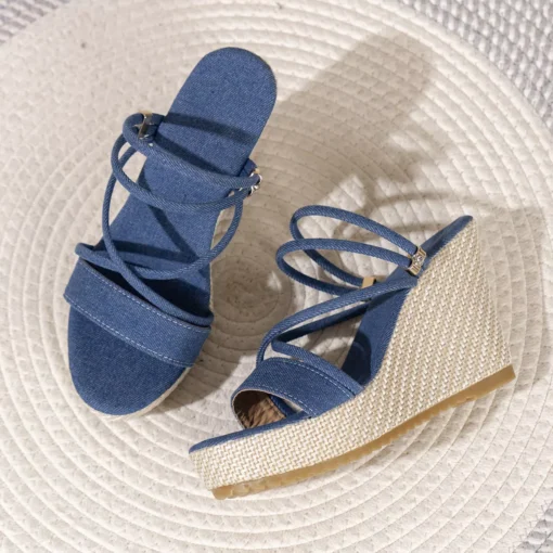 Denim Wedge Heel Sandals - Image 5