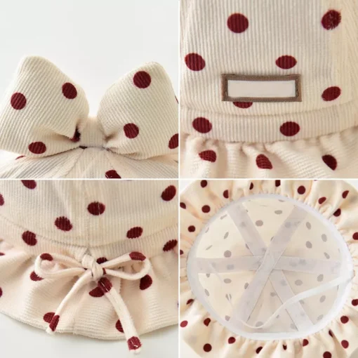 Charming Corduroy Baby Bucket Hat with Dots and Bow - Image 3