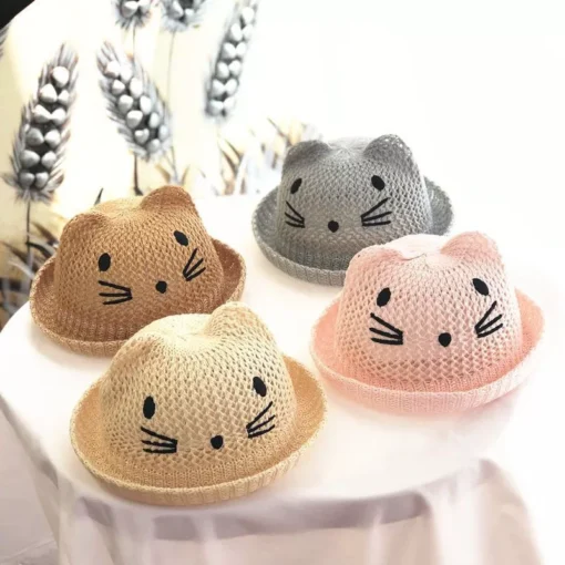 Summer Baby Straw Hat with Cute Cat Ears - Image 4