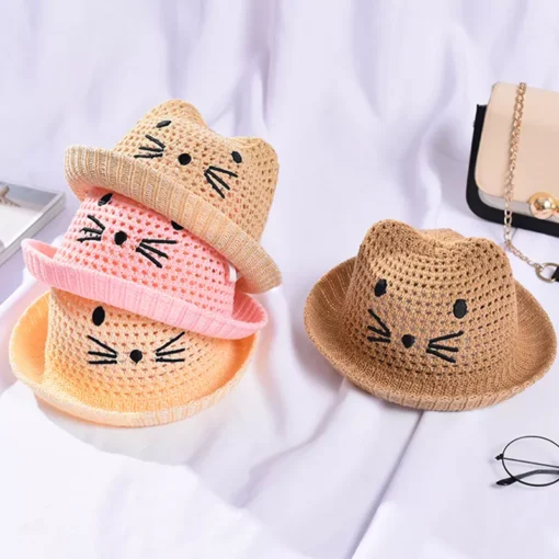 Summer Baby Straw Hat with Cute Cat Ears - Image 2