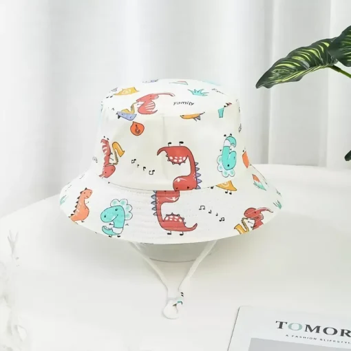 Cute Cartoon Cotton Baby Bucket Hat with Drawstring - Image 6